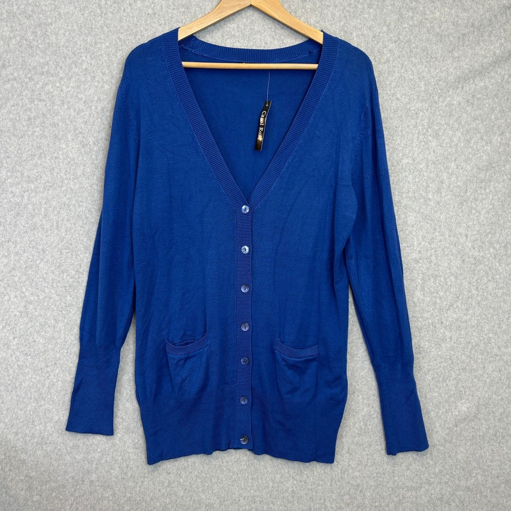 Carol Rose Lightweight Buttoned Cardigan Sweater Blue V-Neck Pockets Size 12 NWT